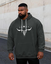 Big & Tall Men's White Star Bull Skull Print Hoodie